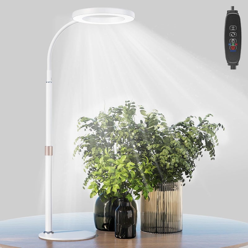 bseah Grow Light, LED Plant Light for Indoor Plants Growing, Full Spectrum Desk Grow Lamp with Pedestal, Automatic Timer for 3H/9H/12H, 10 Dimmable Levels (White) - Image 1